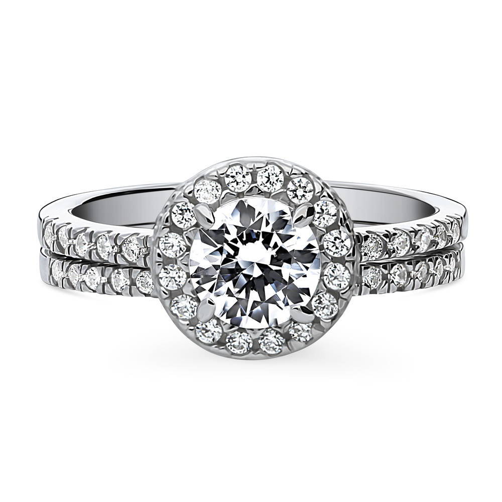 Halo Round CZ Ring Set in Sterling Silver