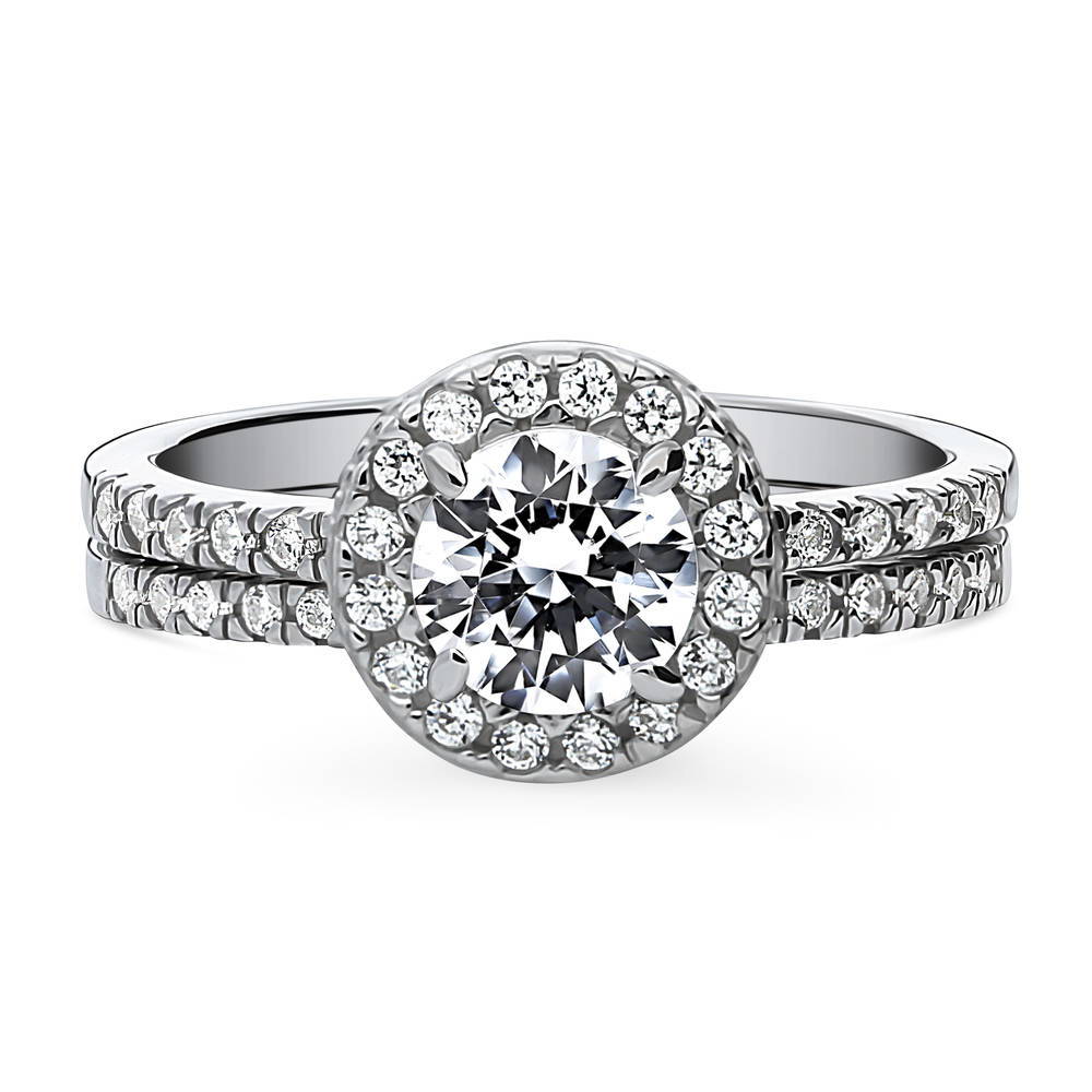 Halo Round CZ Ring Set in Sterling Silver, 1 of 16