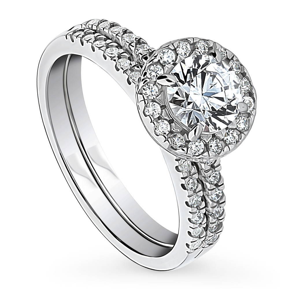 Halo Round CZ Ring Set in Sterling Silver