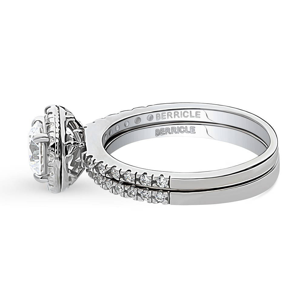 Halo Round CZ Ring Set in Sterling Silver