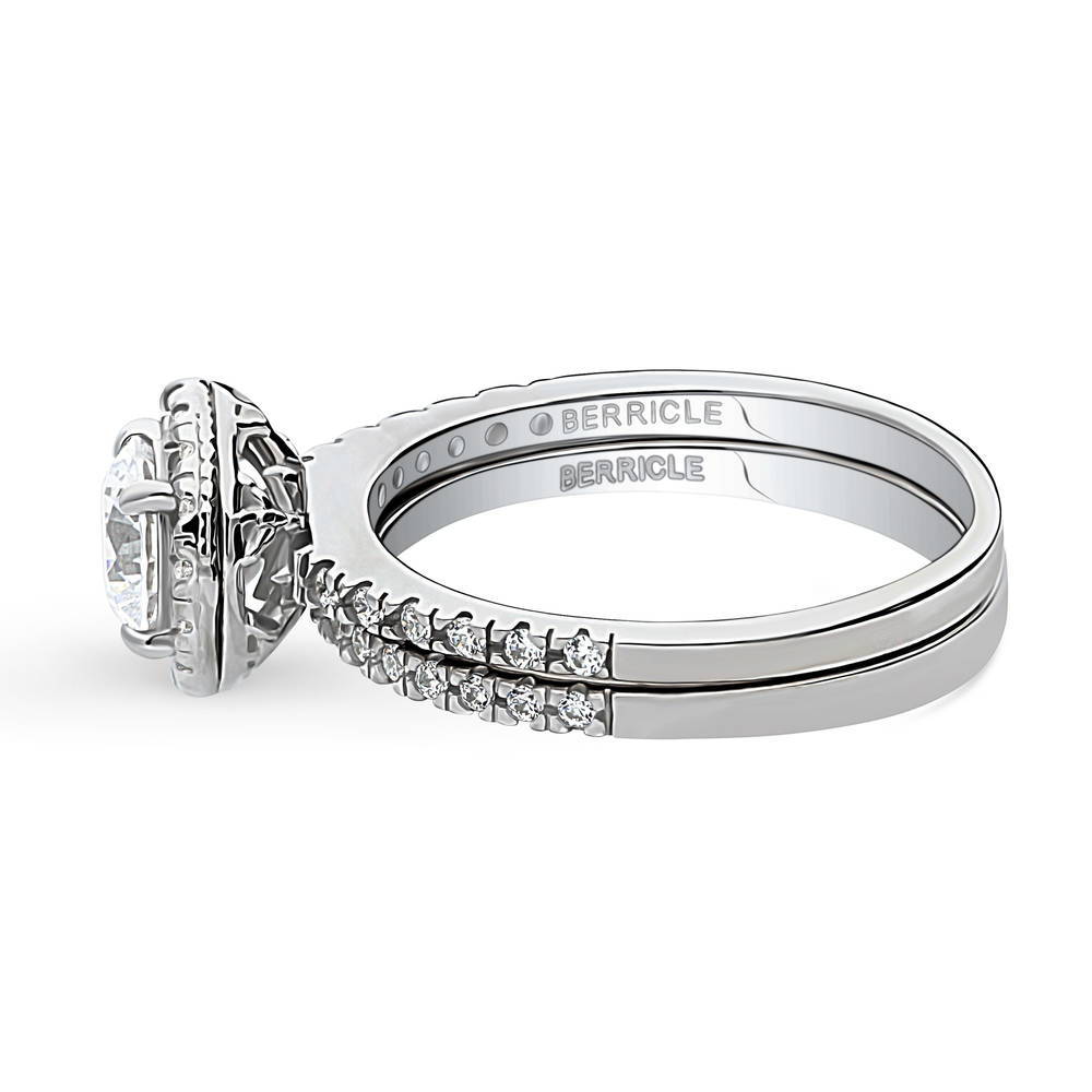 Angle view of Halo Round CZ Ring Set in Sterling Silver, 5 of 16