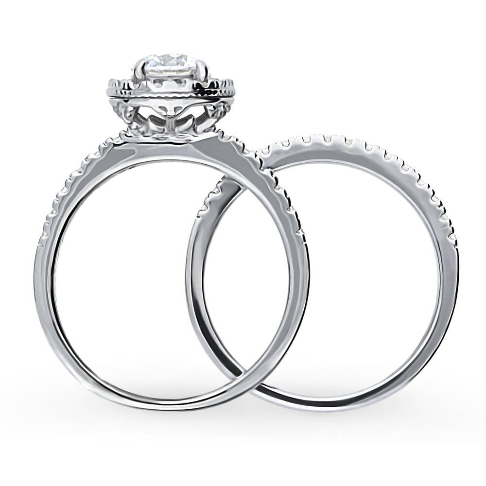 Halo Round CZ Ring Set in Sterling Silver