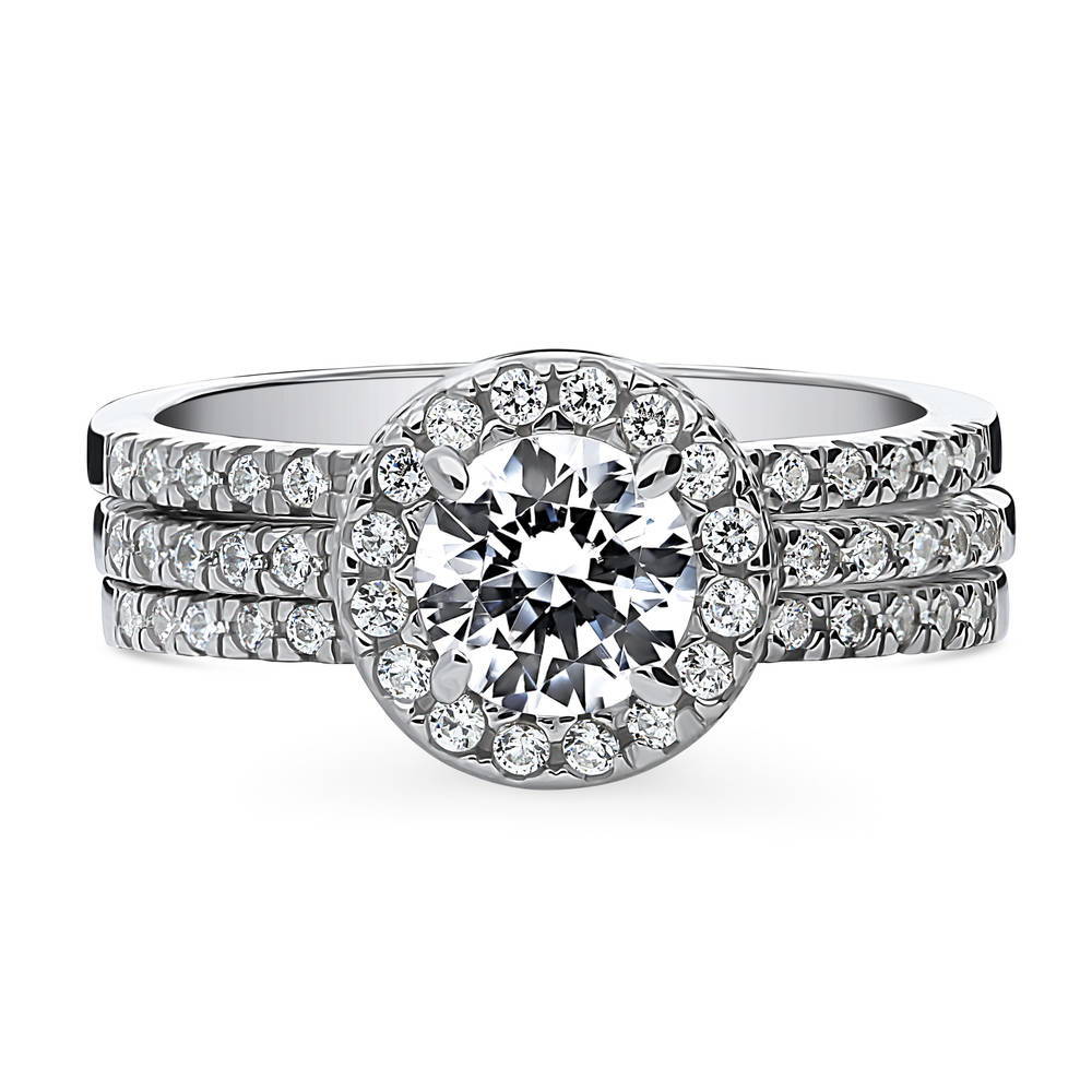 Halo Round CZ Ring Set in Sterling Silver