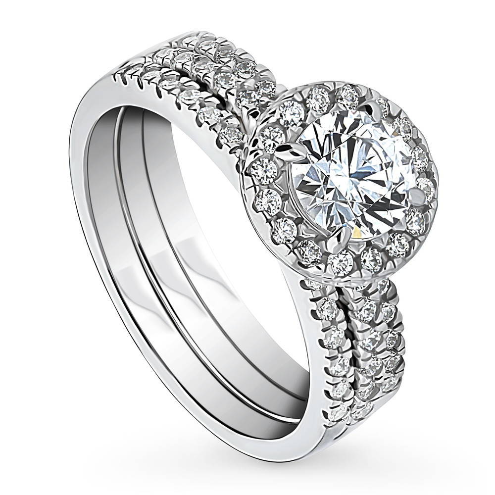 Halo Round CZ Ring Set in Sterling Silver