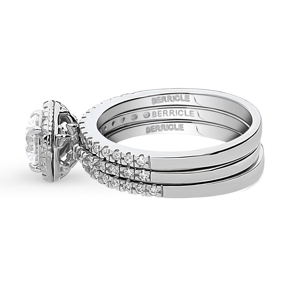 Angle view of Halo Round CZ Ring Set in Sterling Silver