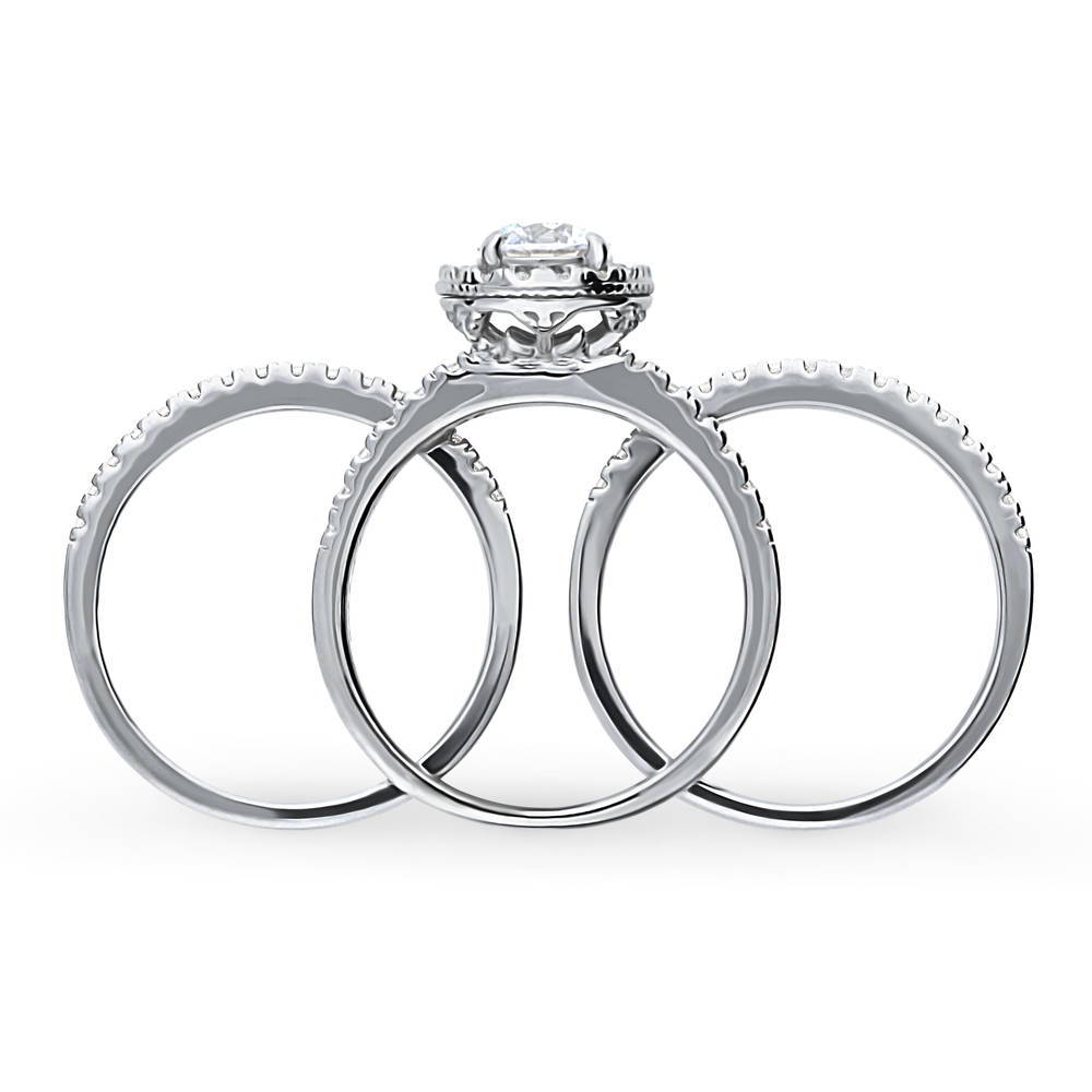 Alternate view of Halo Round CZ Ring Set in Sterling Silver
