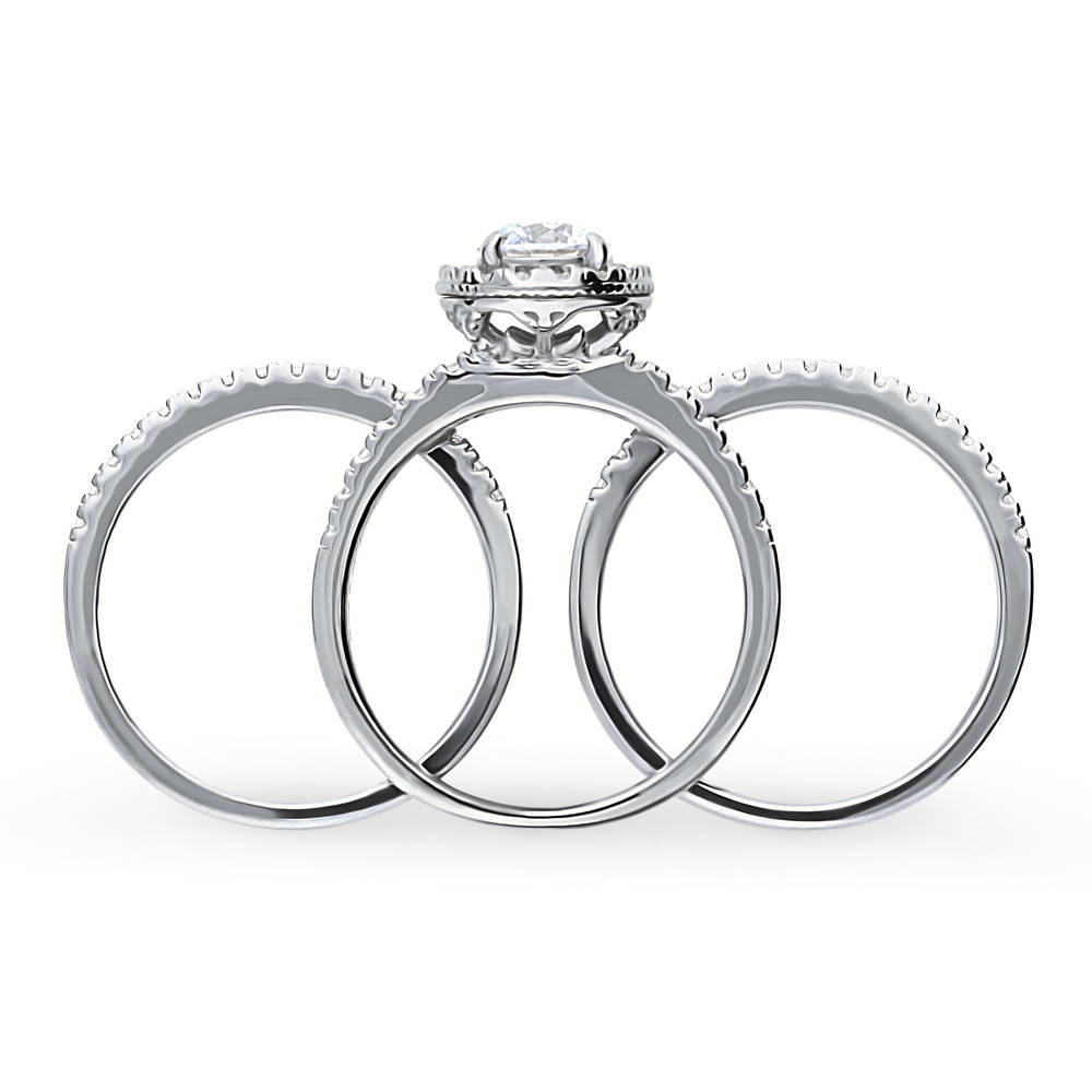 Halo Round CZ Ring Set in Sterling Silver