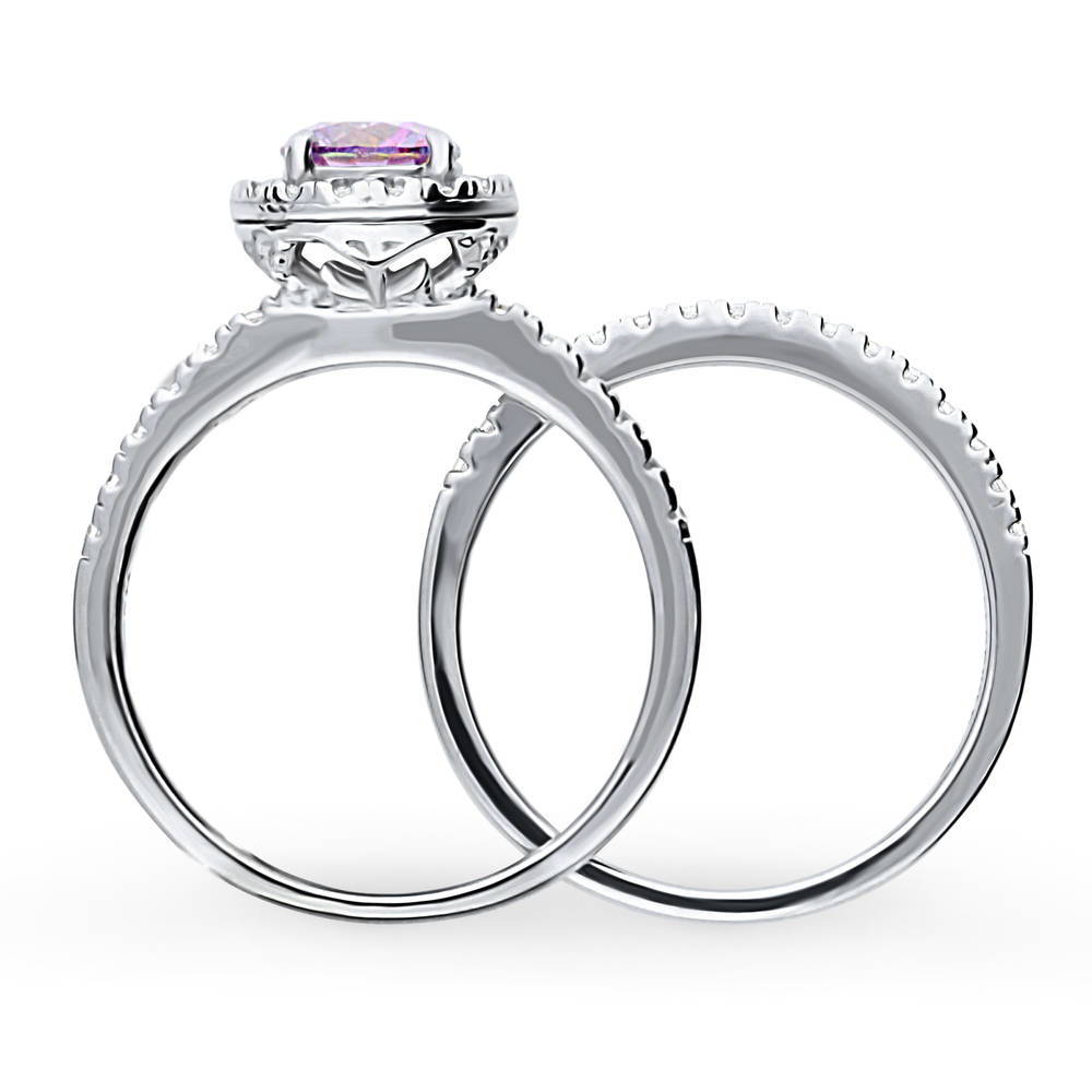 Alternate view of Halo Purple Round CZ Ring Set in Sterling Silver