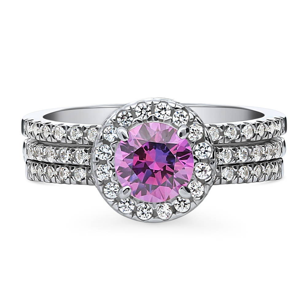 Halo Purple Round CZ Ring Set in Sterling Silver, 1 of 16