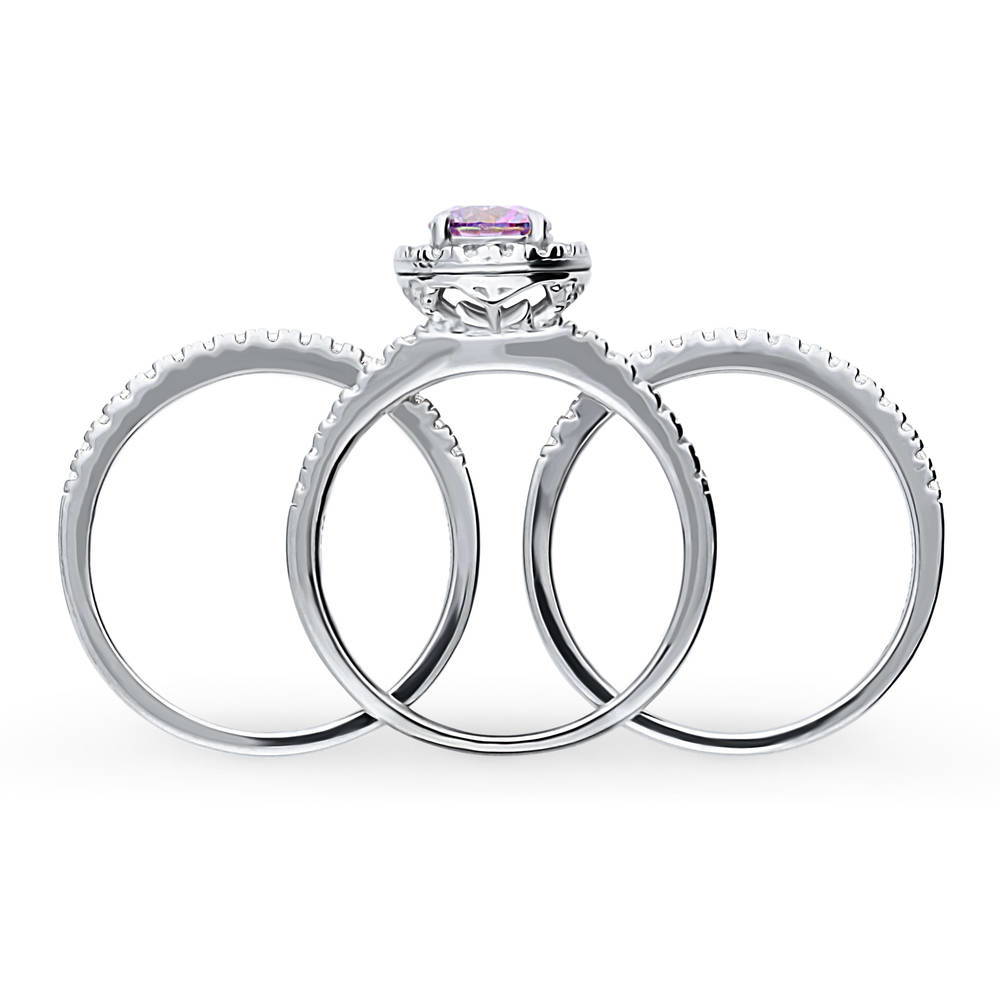 Alternate view of Halo Purple Round CZ Ring Set in Sterling Silver