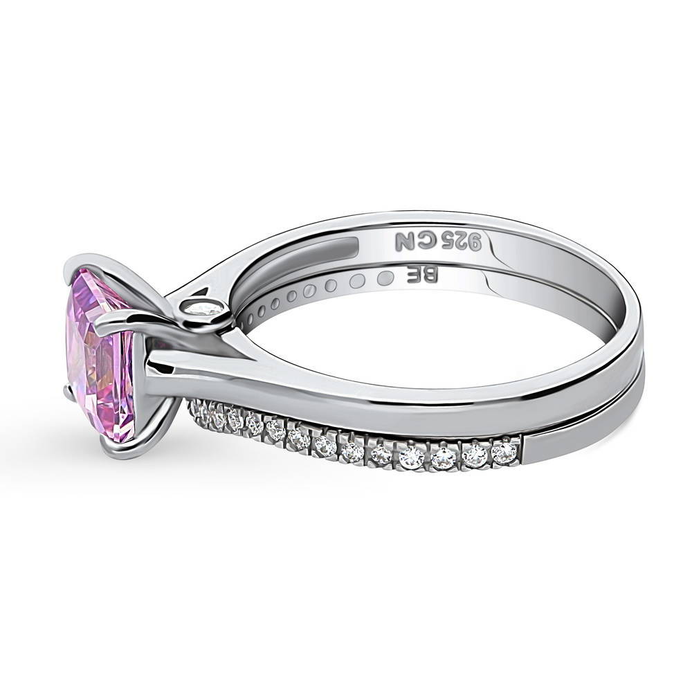 Angle view of Solitaire 1.2ct Purple Princess CZ Ring Set in Sterling Silver