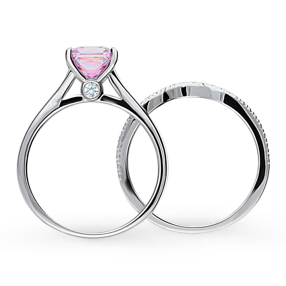 Alternate view of Solitaire 1.2ct Purple Princess CZ Ring Set in Sterling Silver