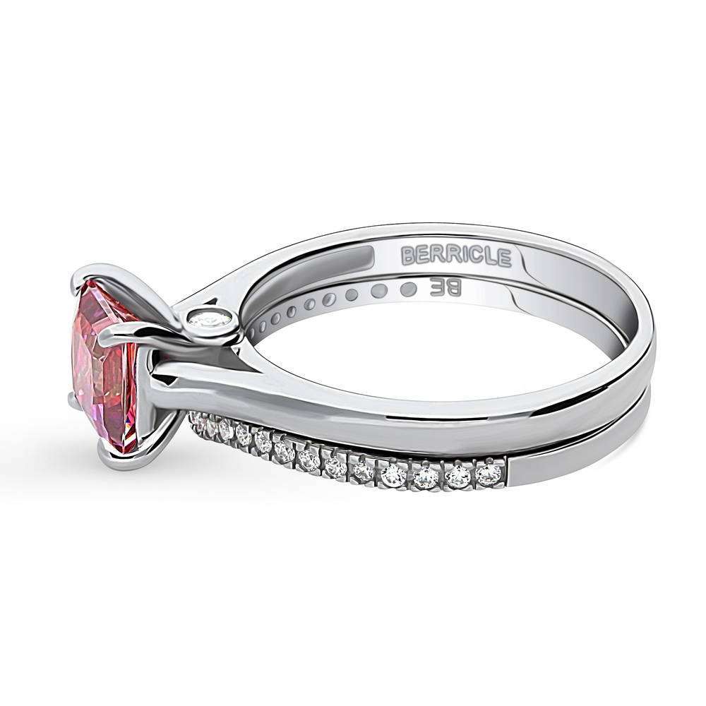 Angle view of Solitaire 1.2ct Red Princess CZ Ring Set in Sterling Silver, 4 of 16