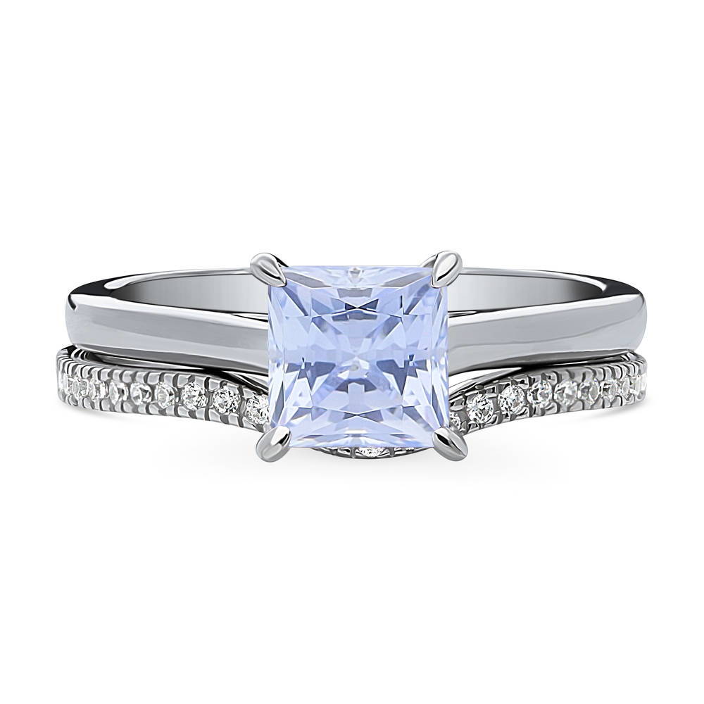 Solitaire 1.2ct Greyish Blue Princess CZ Ring Set in Sterling Silver, 1 of 13
