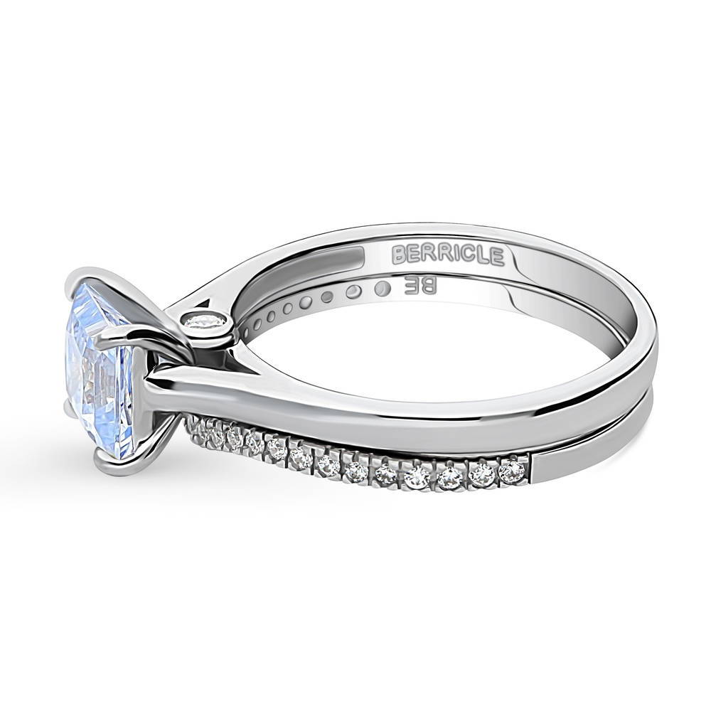 Angle view of Solitaire 1.2ct Greyish Blue Princess CZ Ring Set in Sterling Silver, 4 of 12