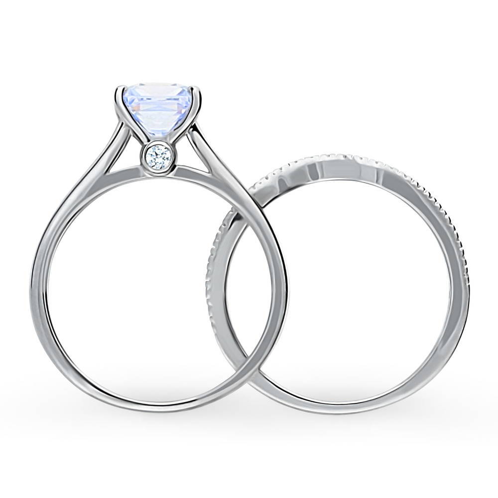 Alternate view of Solitaire 1.2ct Greyish Blue Princess CZ Ring Set in Sterling Silver, 7 of 12