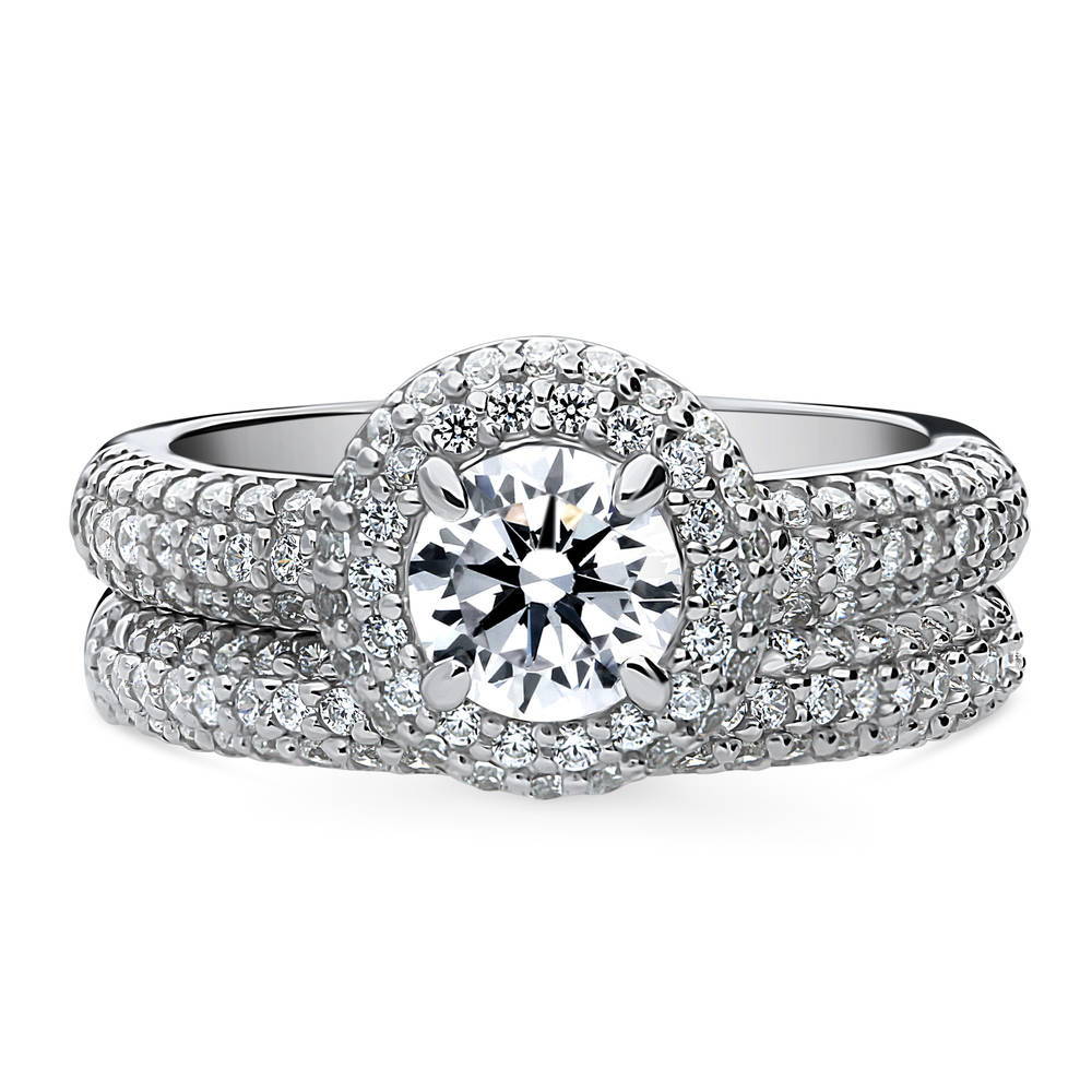 Halo Round CZ Ring Set in Sterling Silver