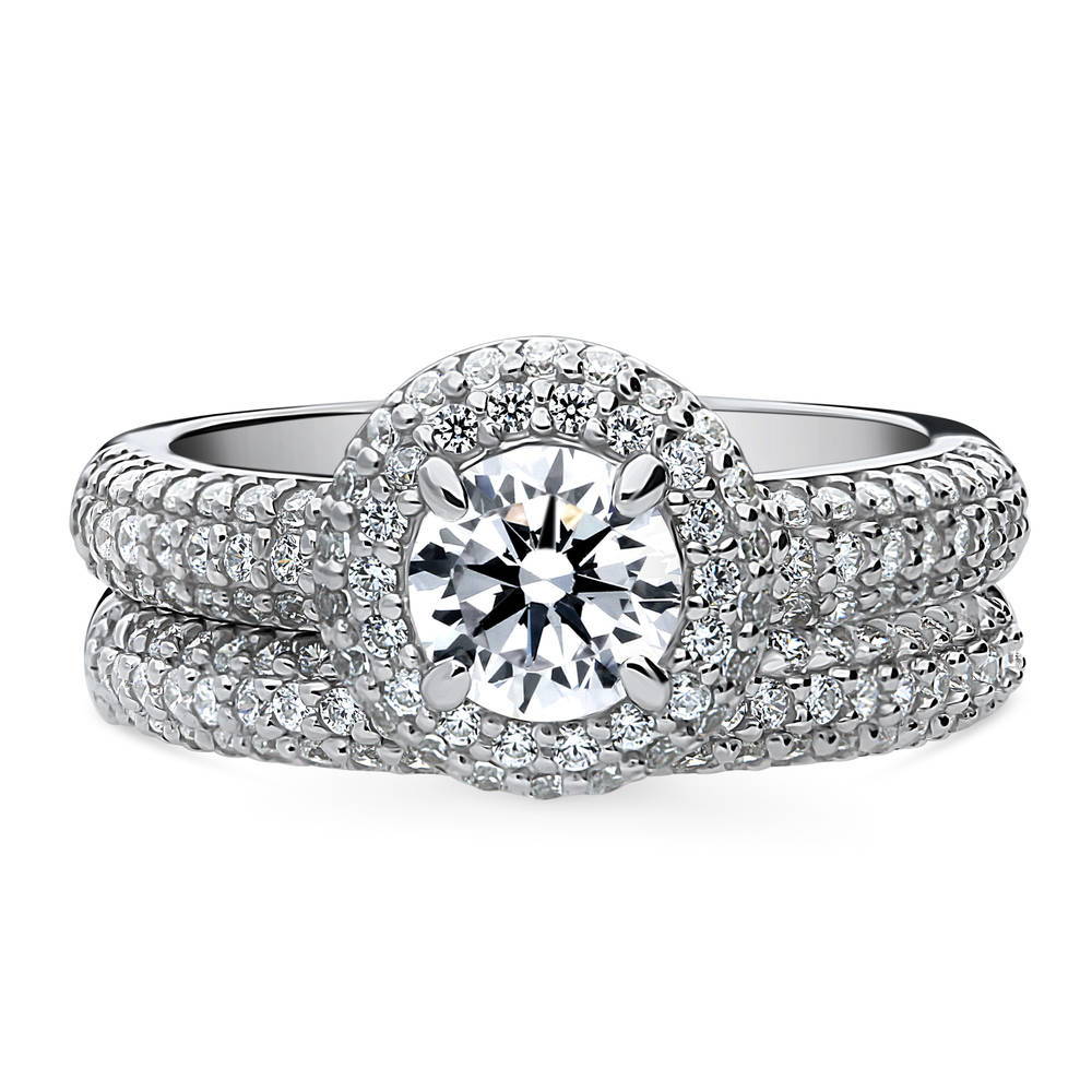 Halo Round CZ Ring Set in Sterling Silver, 1 of 14