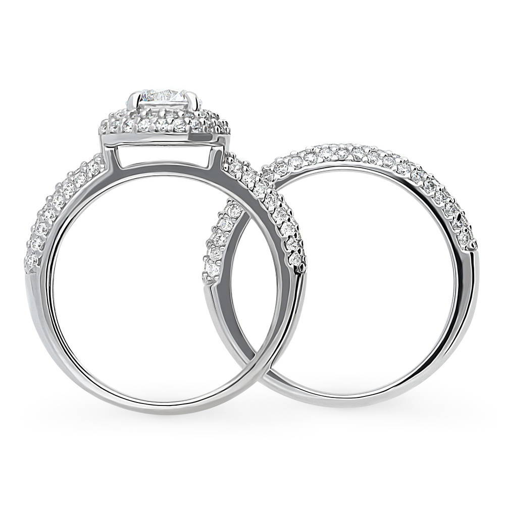 Alternate view of Halo Round CZ Ring Set in Sterling Silver