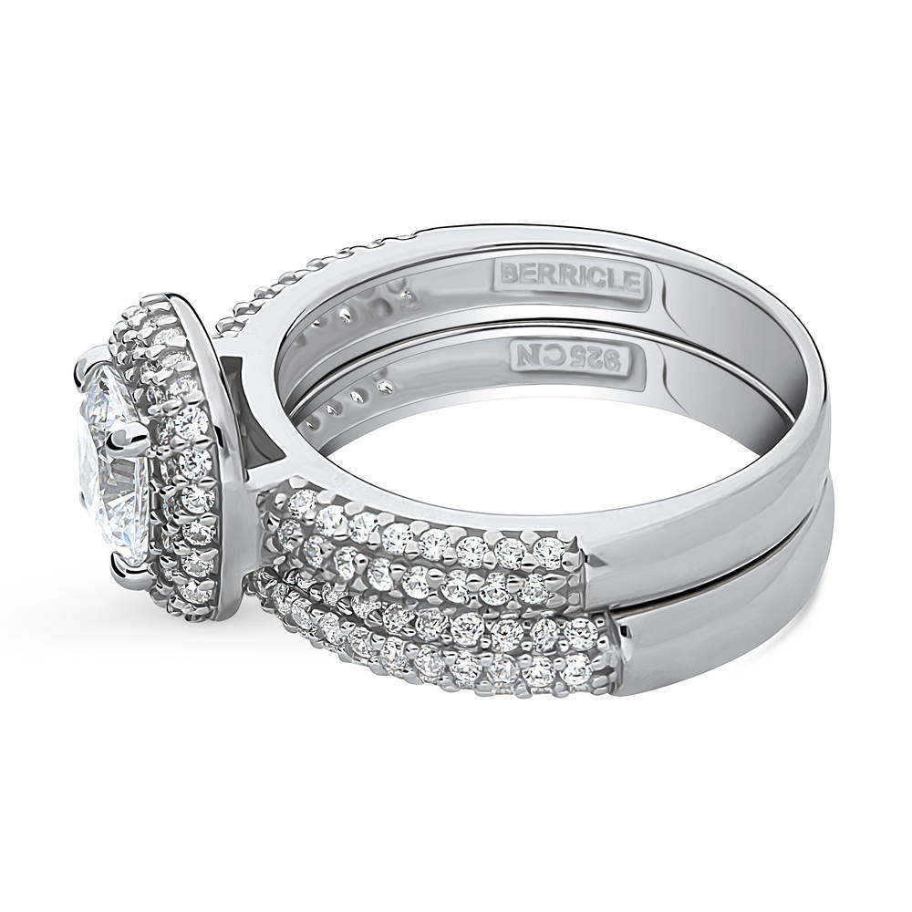 Angle view of Halo Cushion CZ Ring Set in Sterling Silver, 5 of 14