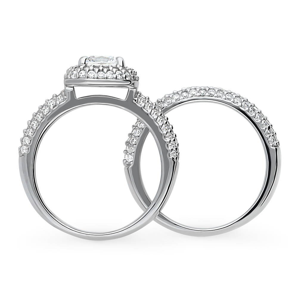 Halo Cushion CZ Ring Set in Sterling Silver