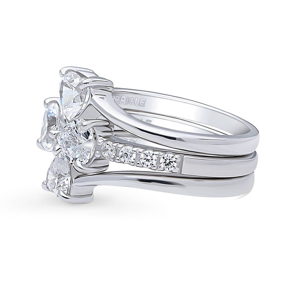 Angle view of Bow Tie Heart CZ Ring Set in Sterling Silver