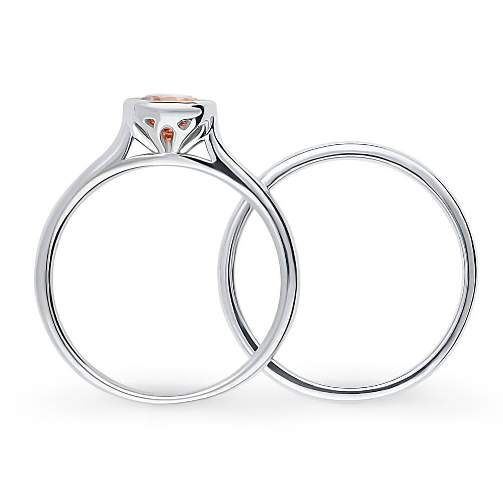 Alternate view of Solitaire 0.8ct Caramel Bezel Set Round CZ Ring Set in Sterling Silver, 7 of 10