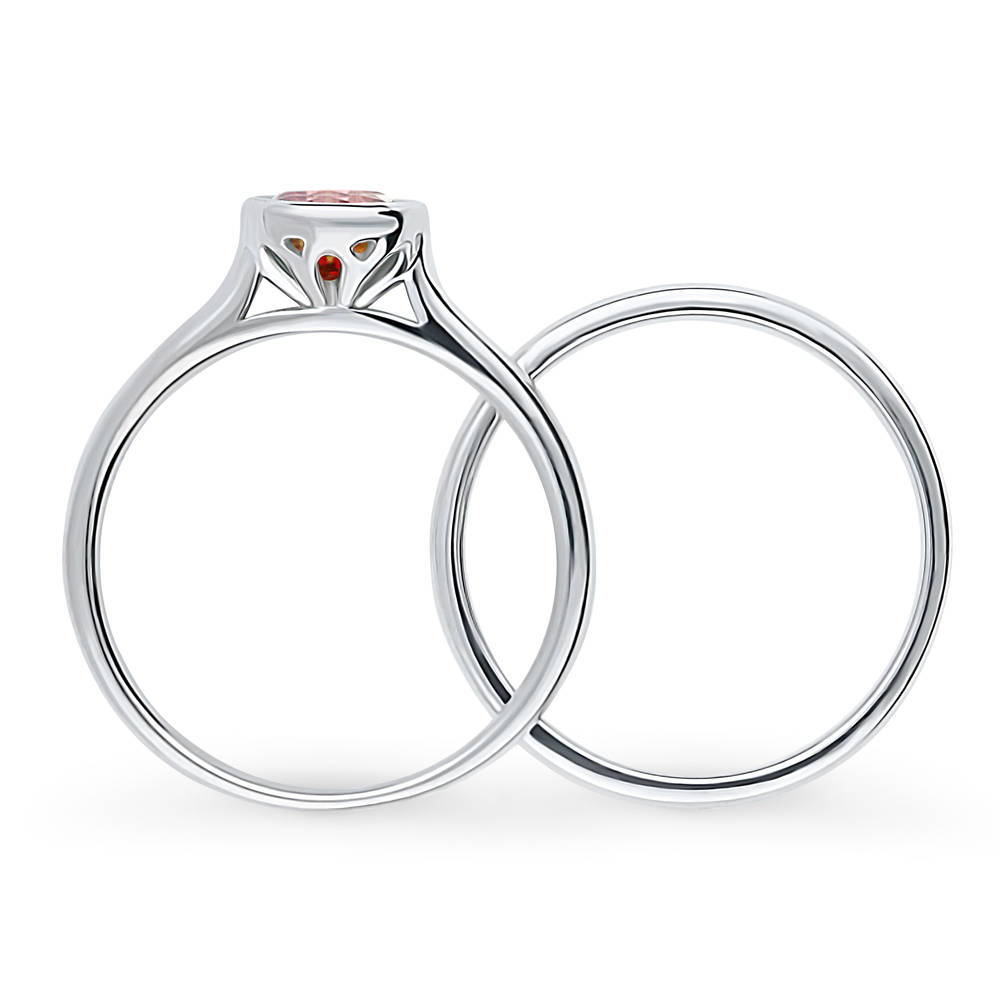 Alternate view of Solitaire 0.8ct Red Bezel Set Round CZ Ring Set in Sterling Silver, 7 of 10
