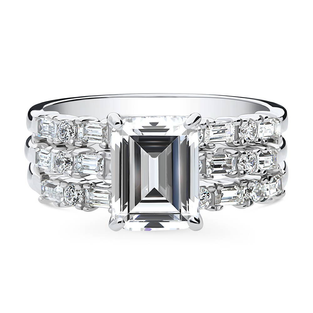 Solitaire Art Deco 2.1ct Emerald Cut CZ Ring Set in Sterling Silver