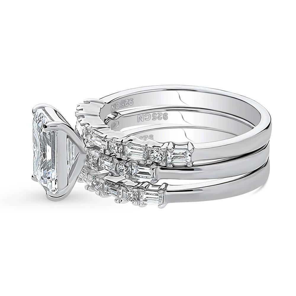 Angle view of Solitaire Art Deco 2.1ct Emerald Cut CZ Ring Set in Sterling Silver, 4 of 17