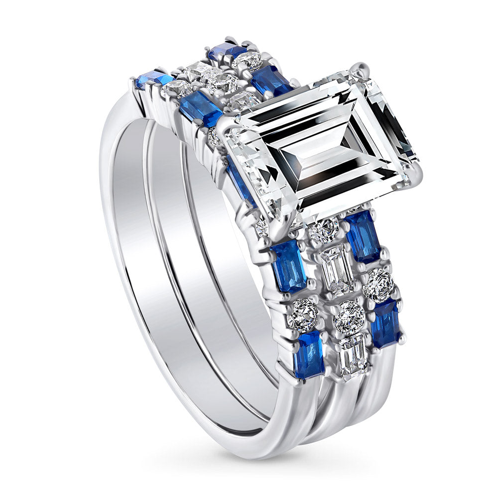 Front view of Solitaire Art Deco 2.1ct Emerald Cut CZ Ring Set in Sterling Silver