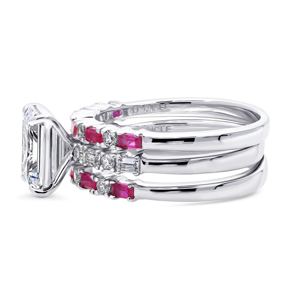 Solitaire Art Deco Emerald Cut CZ Ring Set in Sterling Silver