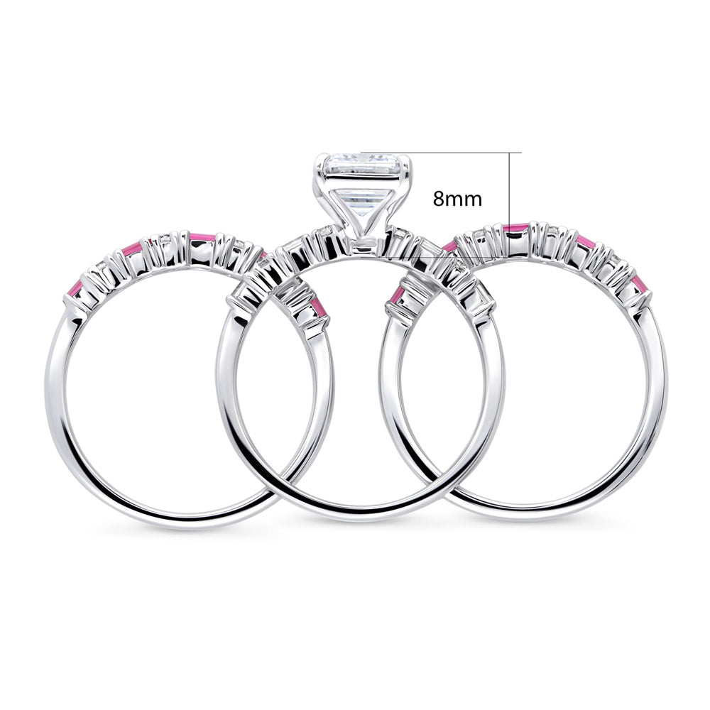 Solitaire Art Deco Emerald Cut CZ Ring Set in Sterling Silver