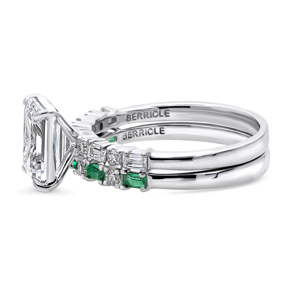 Angle view of Solitaire Art Deco 2.1ct Emerald Cut CZ Ring Set in Sterling Silver
