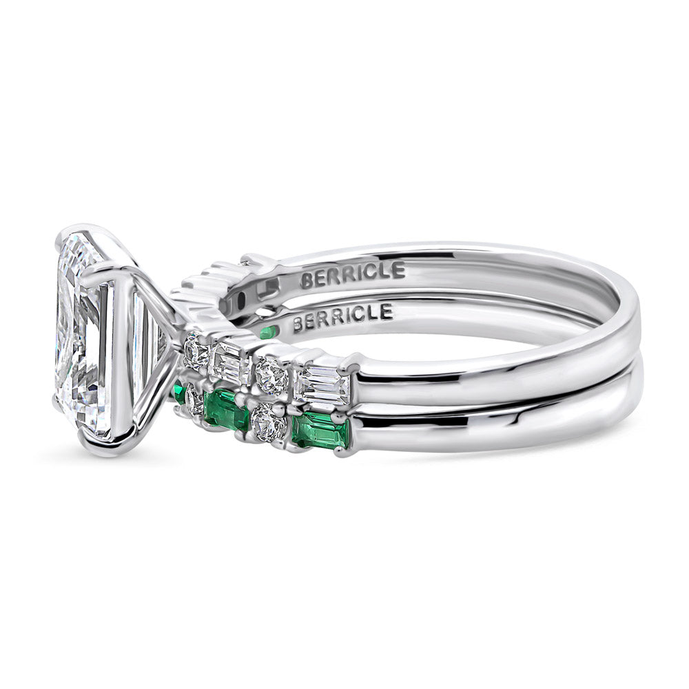 Solitaire Art Deco Emerald Cut CZ Ring Set in Sterling Silver