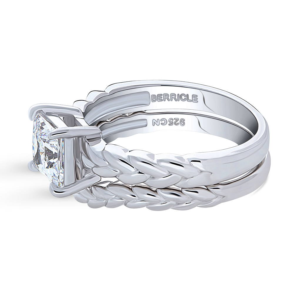 Solitaire Woven 1.2ct Princess CZ Ring Set in Sterling Silver