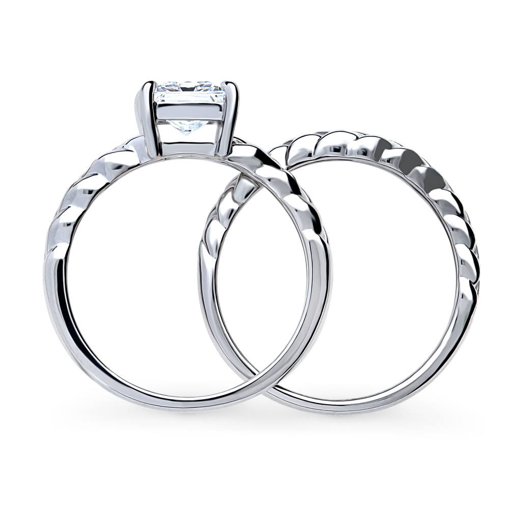 Alternate view of Solitaire Woven 1.2ct Princess CZ Ring Set in Sterling Silver