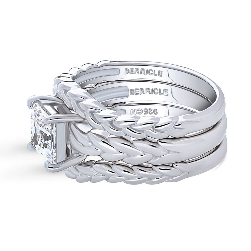 Solitaire Woven 1.2ct Princess CZ Ring Set in Sterling Silver