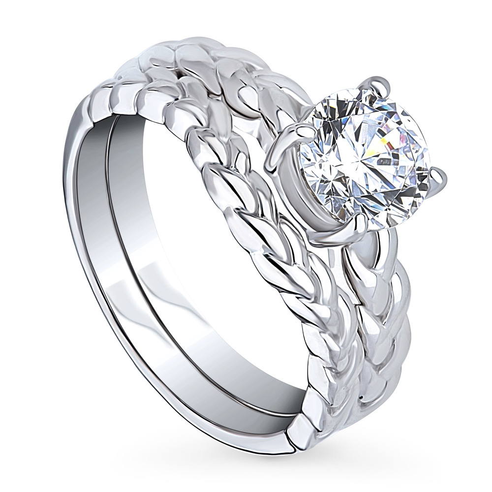 Front view of Solitaire Woven 1.25ct Round CZ Ring Set in Sterling Silver, 4 of 17