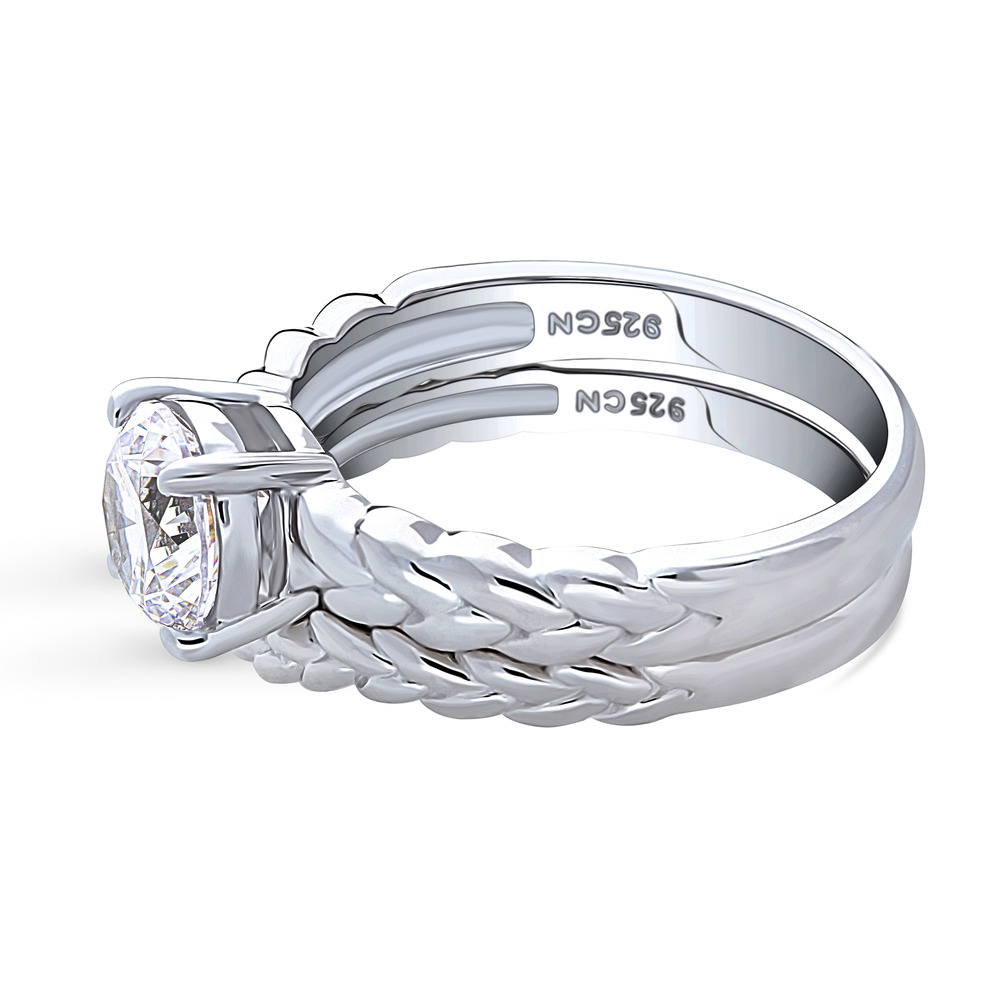 Angle view of Solitaire Woven 1.25ct Round CZ Ring Set in Sterling Silver