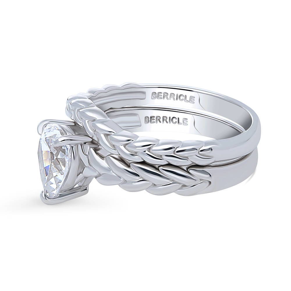 Solitaire Woven 1ct Pear CZ Ring Set in Sterling Silver