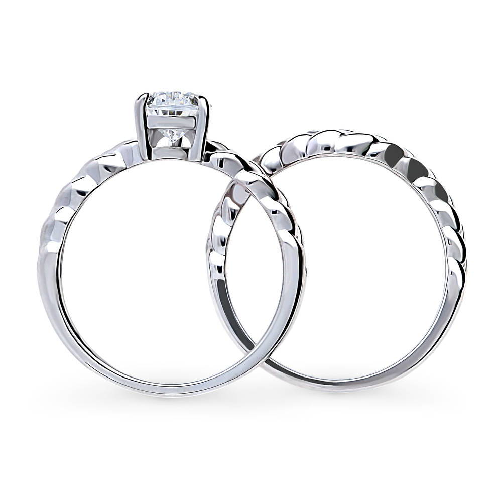 Alternate view of Solitaire Woven 1ct Pear CZ Ring Set in Sterling Silver
