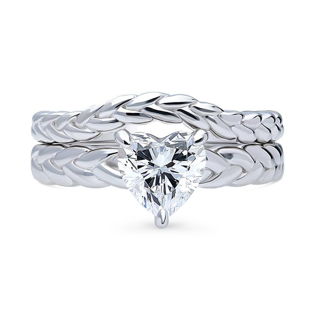 Heart Solitaire CZ Ring Set in Sterling Silver