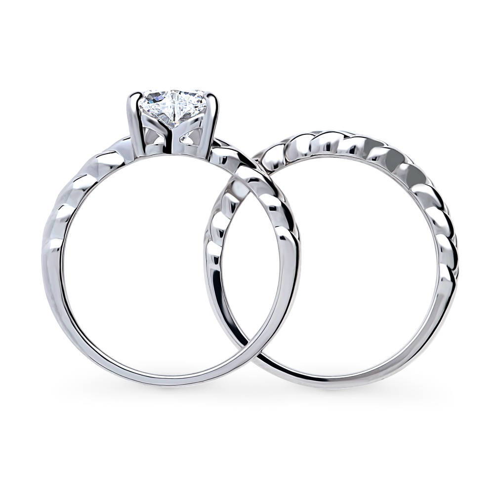Alternate view of Heart Solitaire CZ Ring Set in Sterling Silver