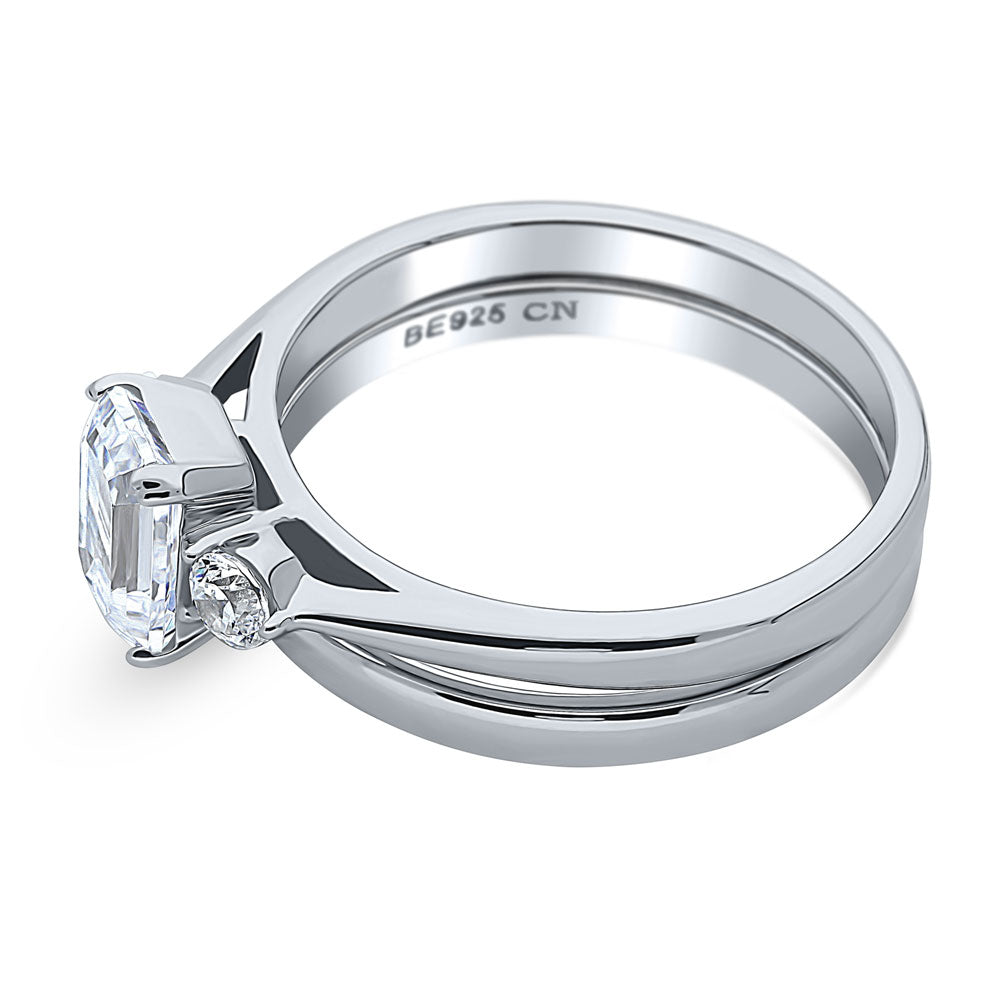 Angle view of 3-Stone Emerald Cut CZ Ring Set in Sterling Silver