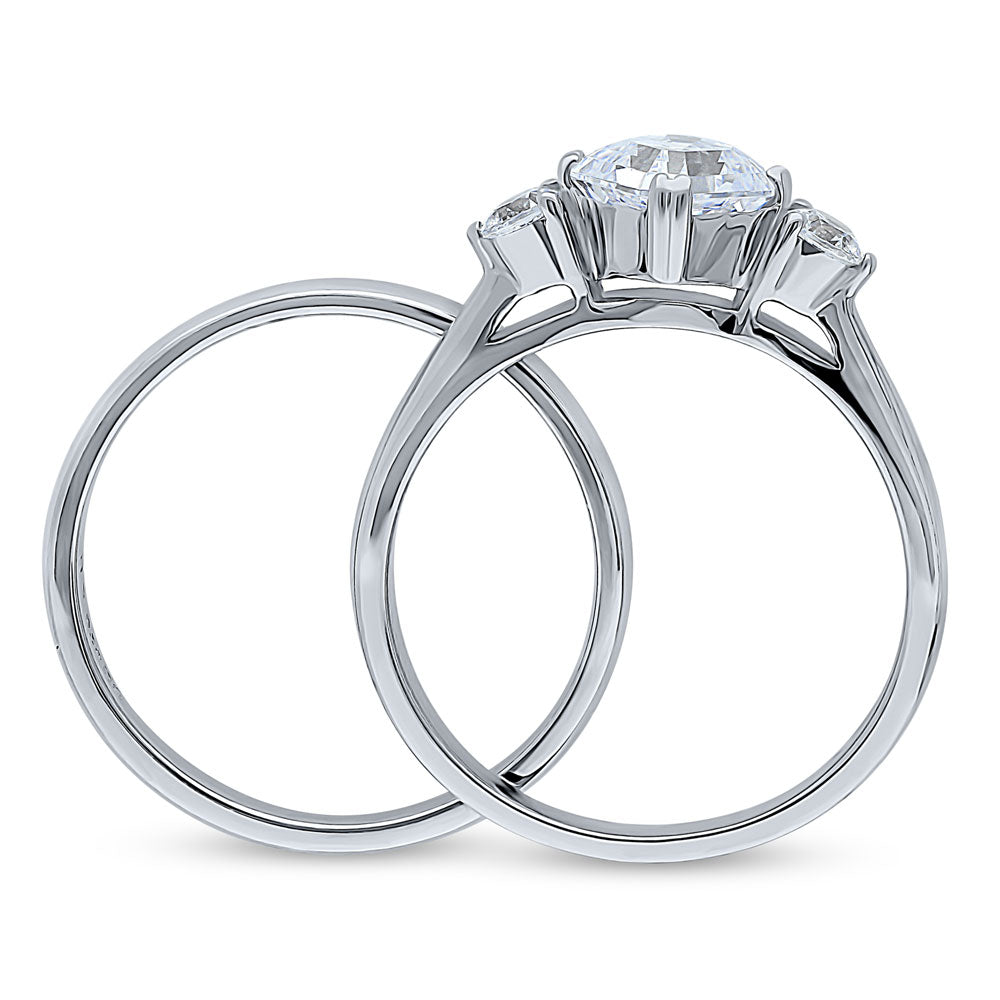 Alternate view of 3-Stone Asscher CZ Ring Set in Sterling Silver