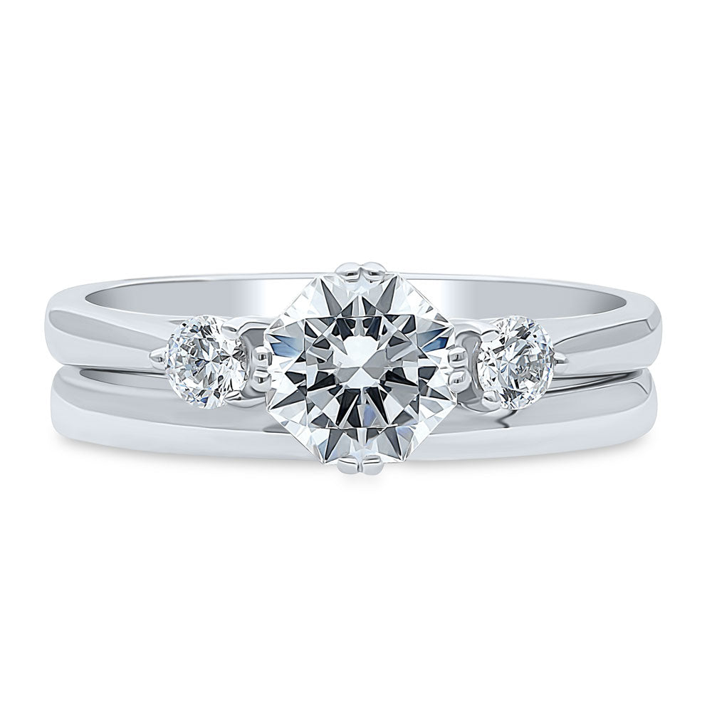 3-Stone 1.25ct Octagon Sun Cut CZ Ring Set in Sterling Silver