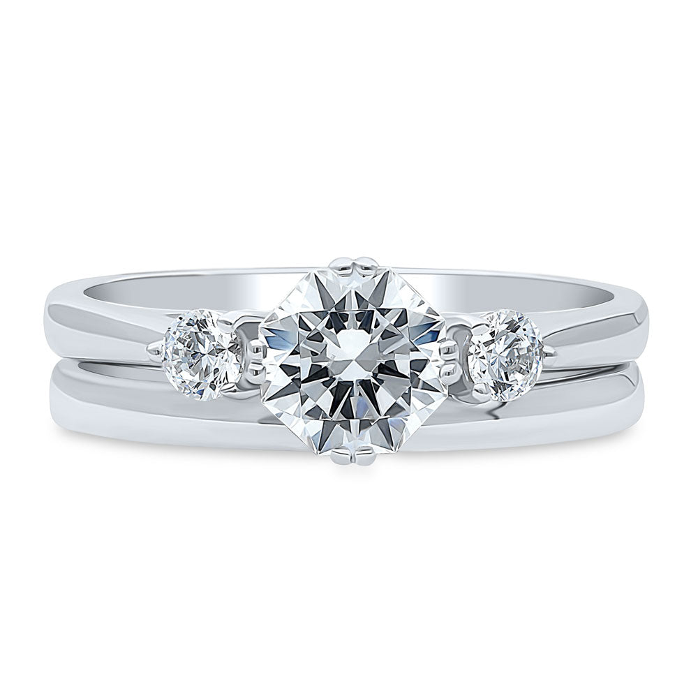 3-Stone Octagon Sun CZ Ring Set in Sterling Silver, 1 of 11