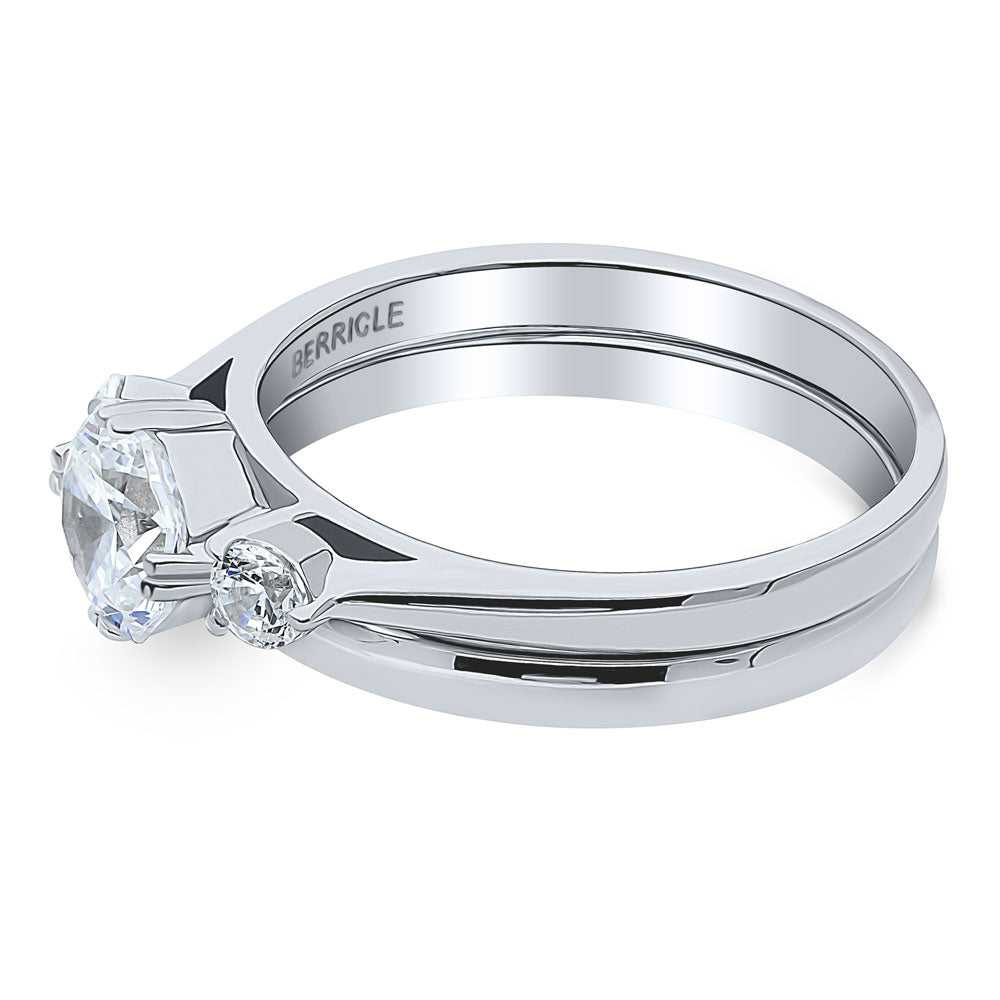 Angle view of 3-Stone Octagon Sun CZ Ring Set in Sterling Silver