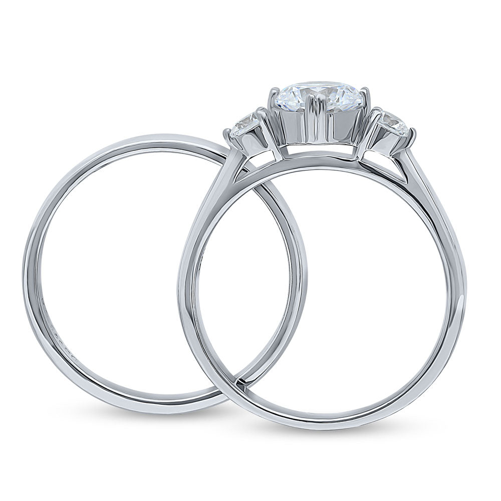 3-Stone 1.25ct Octagon Sun Cut CZ Ring Set in Sterling Silver